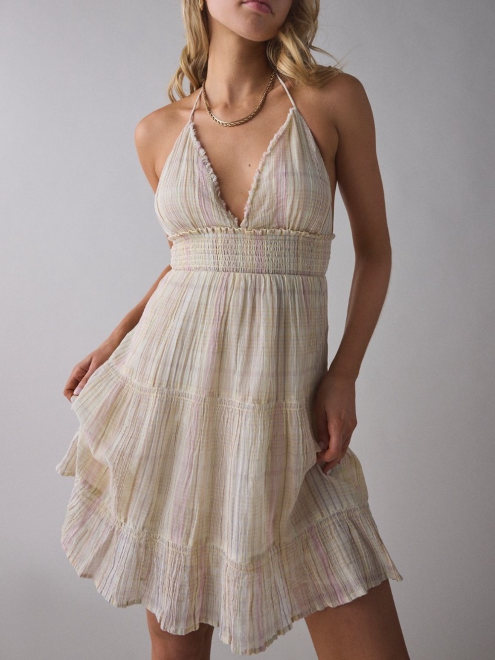 Urban Outfitters Cream Halter Mini Dress